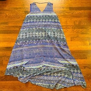 The Limited Sleeveless V-Neck Dress in Blue & Green Print - Size Small